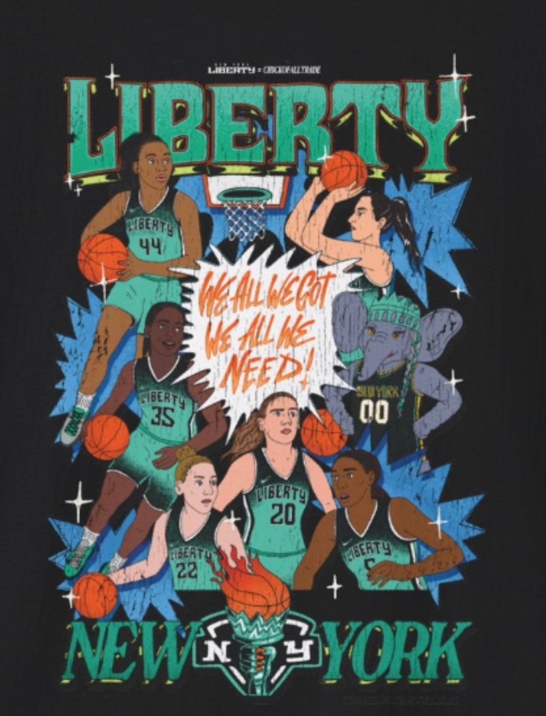 NY Liberty T Shirt, Black Vintage Look Unisex | New York Liberty X chickofalltrade