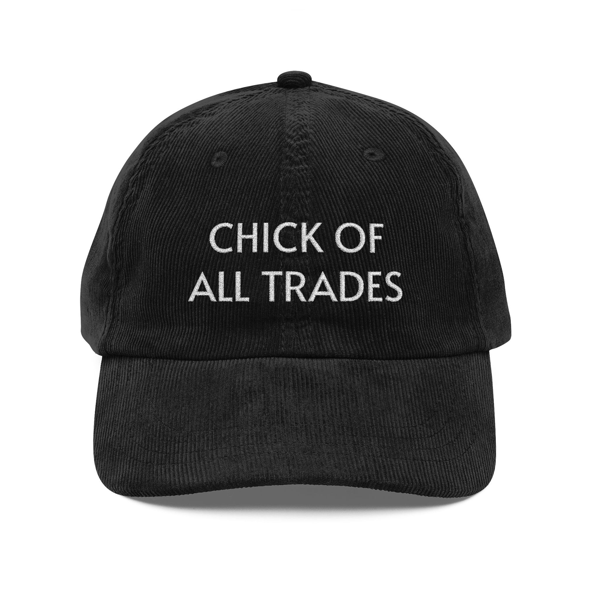 Chick of All Trades Corduroy Embroidered Cap Vintage Hat, Black