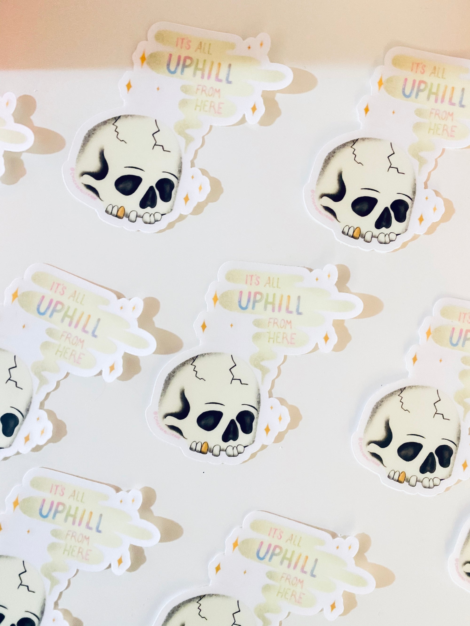 Sticker It's All Uphill Skull Vinyl (Transparent)