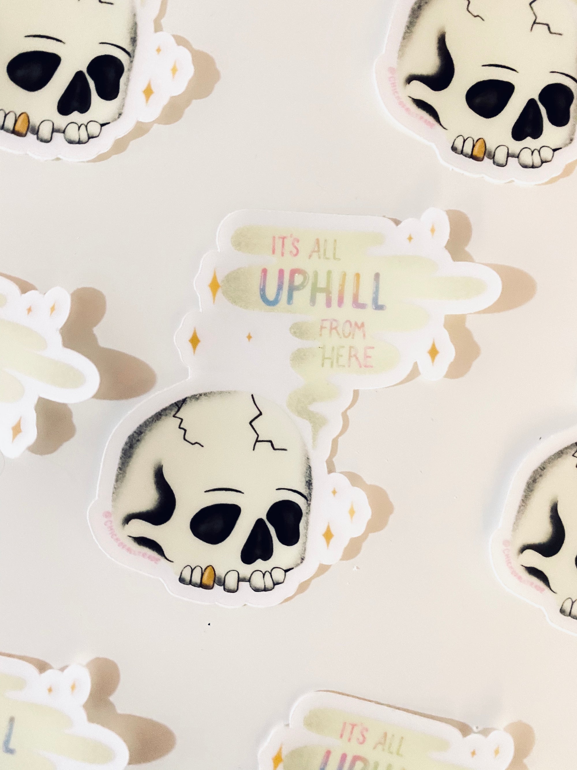 Sticker It's All Uphill Skull Vinyl (Transparent)